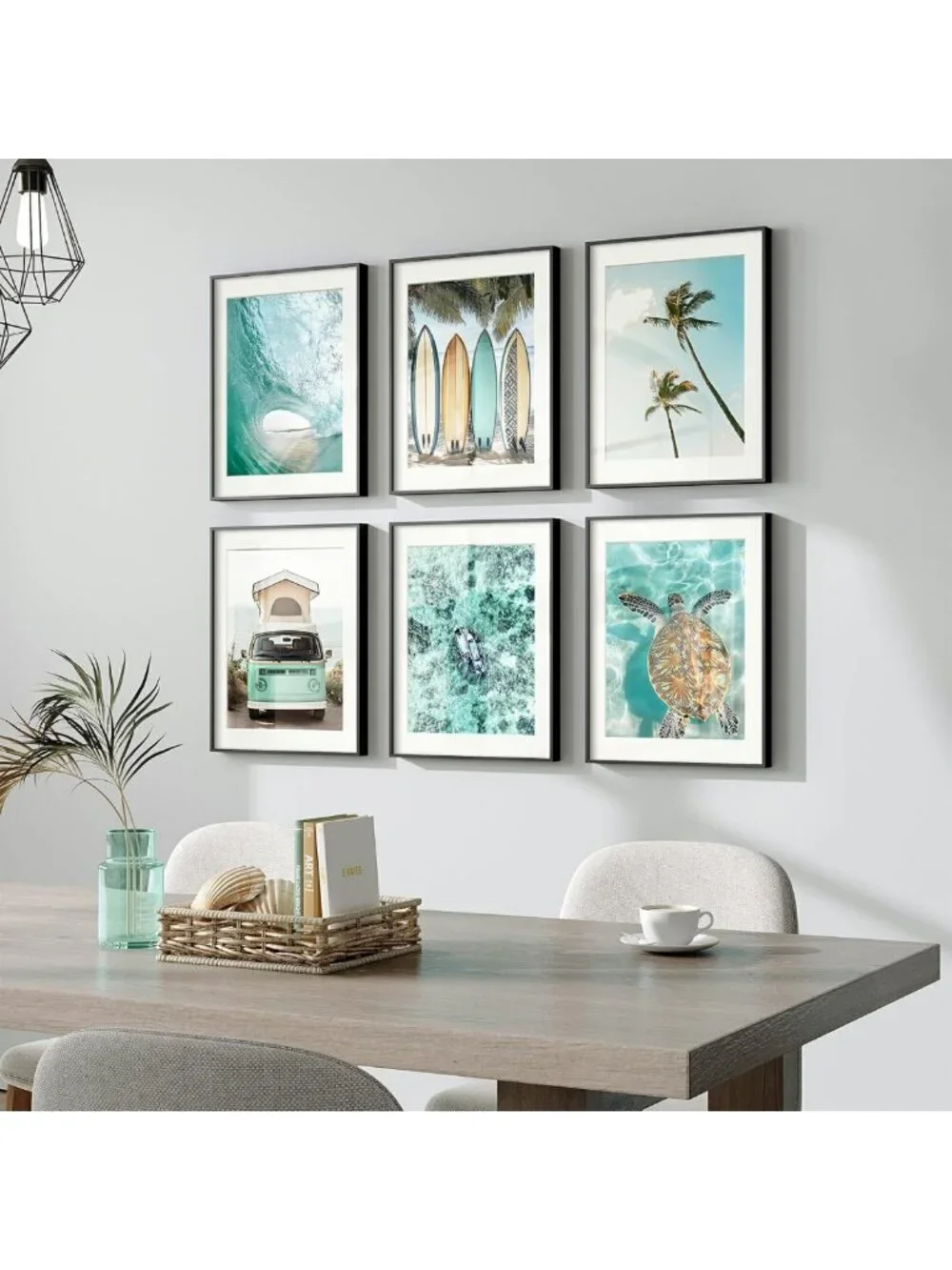 Coastal Turquoise Beach Wall Art - Framed Ocean Decor for Living Room, 11x14